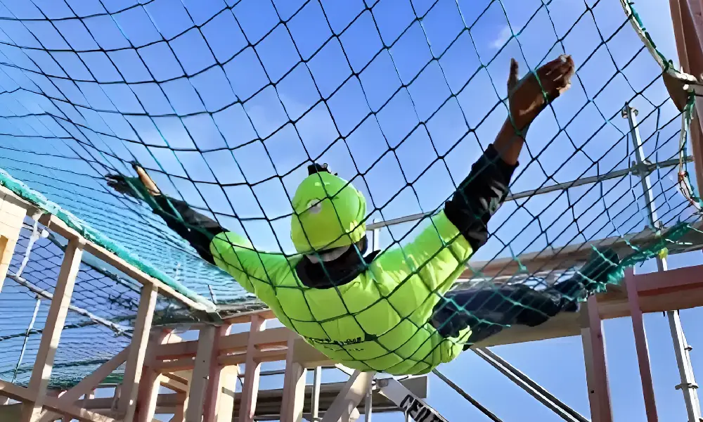 Safety net installed over a staircase and balcony opening